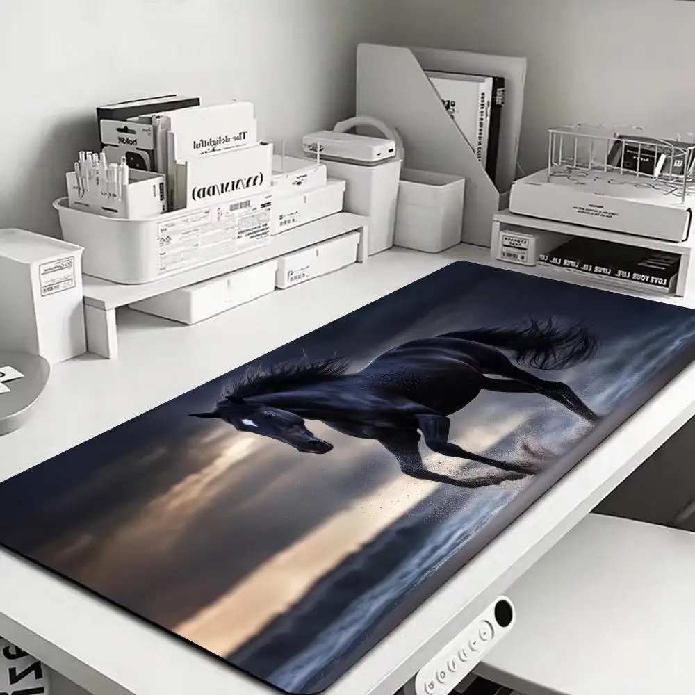 Alfombrilla de ratón con diseño de caballo negro, alfombrilla para juegos, monitor grande XXL, cerradura de goma para escritorio, venta flash, alfombrilla para jugadores de ordenador, tableta, trabajo y oficina