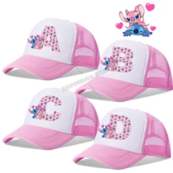 Disney Stitch Letters Baseball Cap 26 Alphabet Kids Adult Cap Cute Cartoon Pink Peaked Hat Anime Summer Hats Fashion Accessories