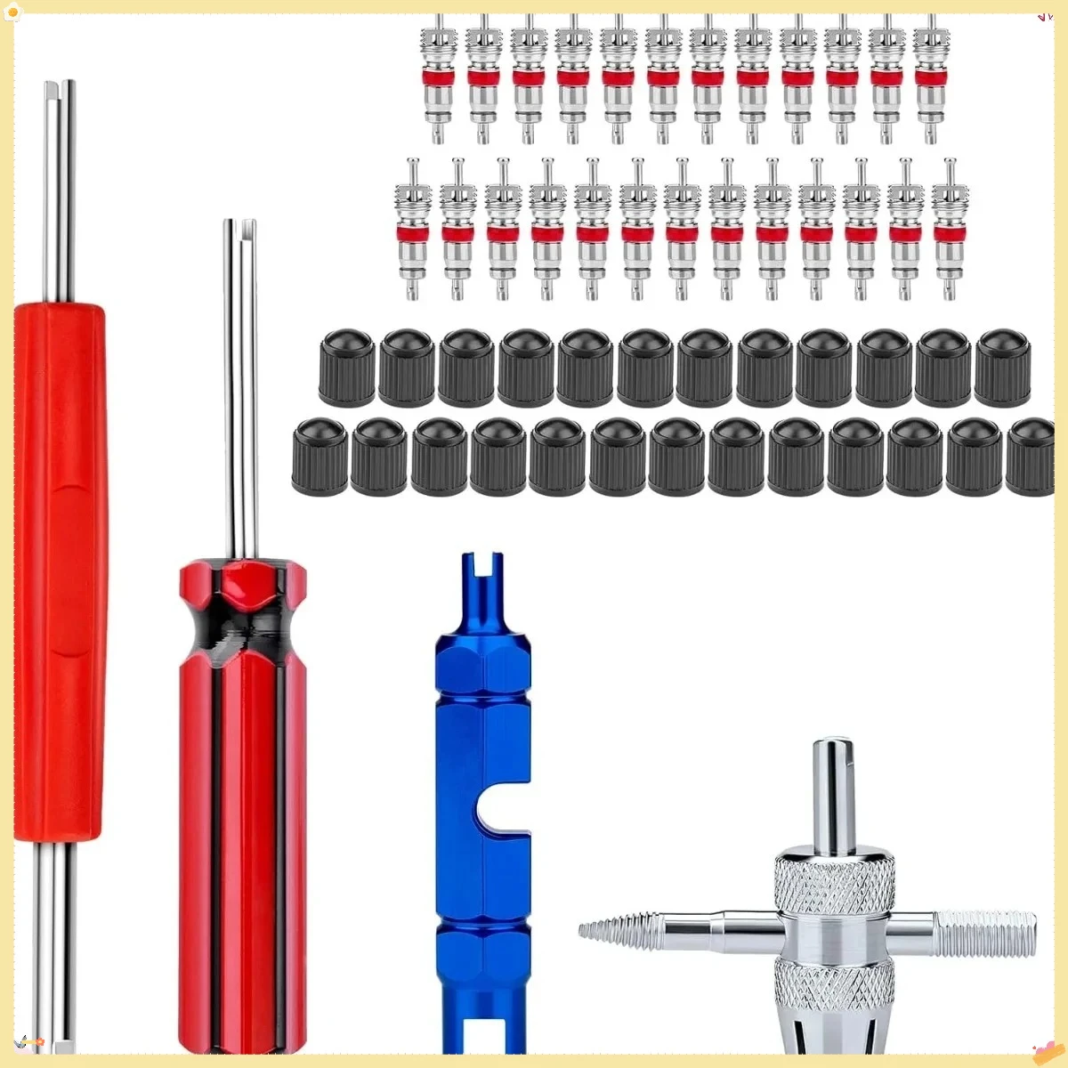 Ferramenta de remoção de haste de válvula de 56 peças, núcleos de válvula, ferramenta de válvula de 4 vias, ferramenta removedora de núcleo de válvula, tampas de haste de válvula
