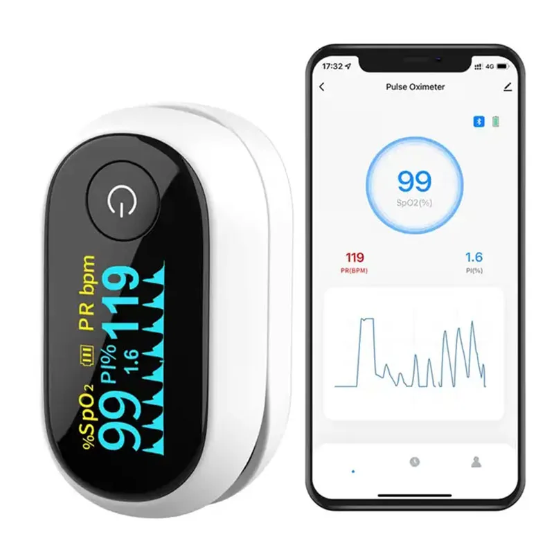 Oxímetro Bluetooth para la yema del dedo, medidor de pulso, saturación de oxígeno en sangre, nivel de oxígeno en sangre y frecuencia cardíaca, aplicación gratuita