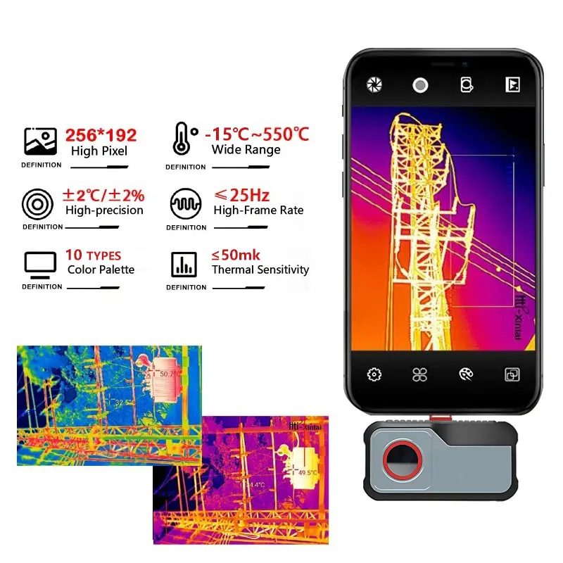 cámara térmica infrarroja para reparación eléctrica, dispositivo con pantalla de 256x192 píxeles, 550 °C ~ 20 °C, Android tipo C