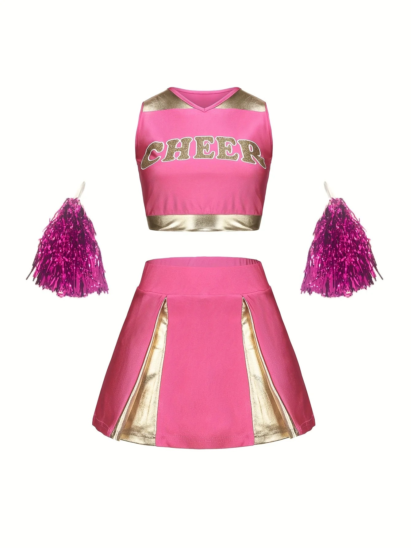 Spring Summer Girls' Cheerleading Team Sleeveless Short Skirt Set Letter Gold Dust Print Stage Performance Outfit for Kids