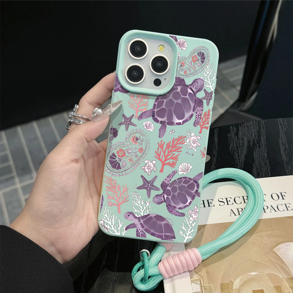 Wrist Strap Case For iPhone 13 14 Pro Max Cases iPhone 11 12 17 ProMax 13 15 Plus XR Coastal Sea ​​Turtle INS With Lanyard Cover - view 6