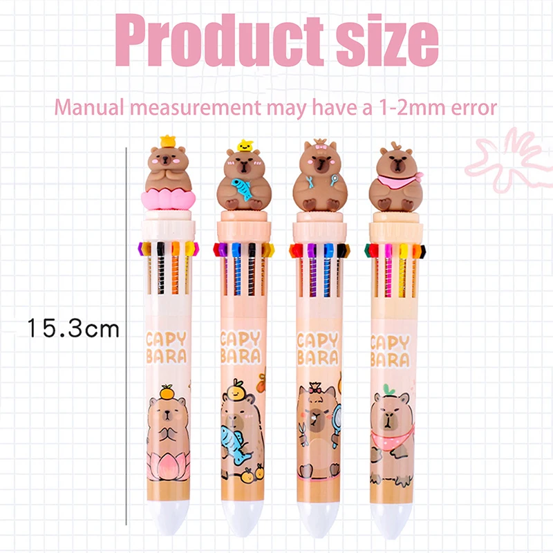 Creative Kawaii Capybara 10 Multicolored Pens Cute Cartoon Ballpoint Pen School Office Supplies Student Stationery Gifts