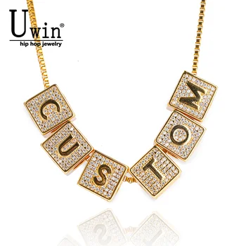 Uwin Custom Cube Letters Necklace Choker For Womans Fashion Personalization Initials Diy Name Necklace Hip Hop Jewelry Gifts