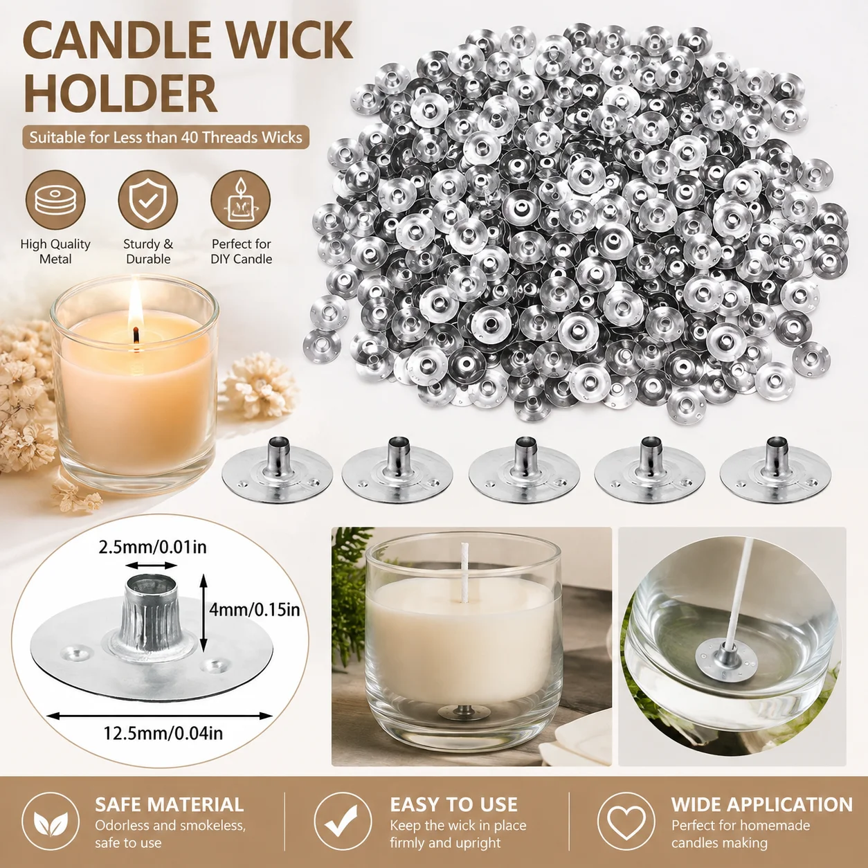 100/200pcs Metal Candle Wicks Sustainer Tabs  Candle Wicks Base For Handmade Kit Candle DIY Craft Making Accessories