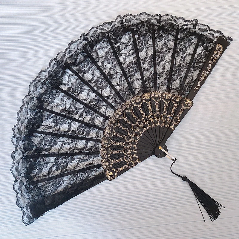 Ladies Folding Lace Hand Fan Wholesale Hollow Lace Party Wedding Prom Fans Chinese Style Folding Dance Fan Abanico Home Decor