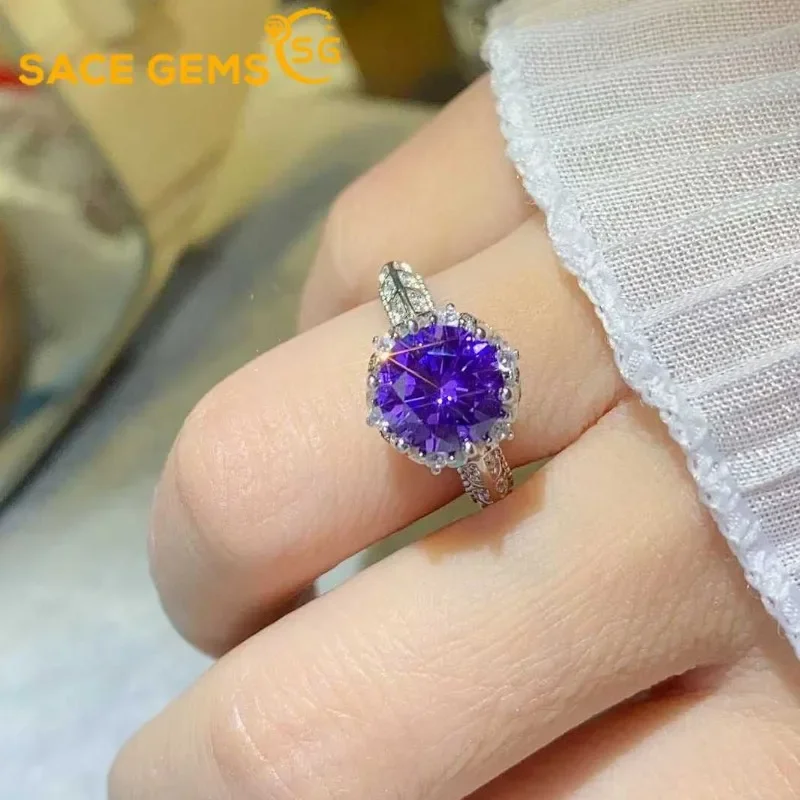 

GRA Certified 2ct Purple Moissanite Ring S925 Sterling Sliver Plated 18k White Gold Wedding Engagement Jewelry Rings for Woman