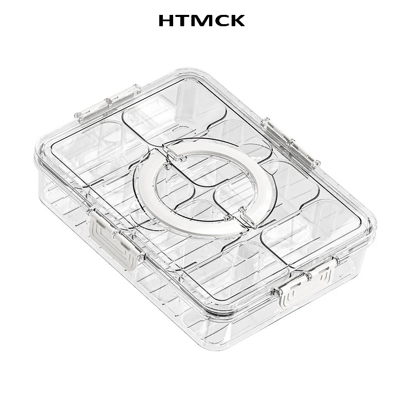 Clear Divided Veggie Serving Tray With Lid And Handle Portable Snack Spinner Snackle Box For Candy Fruits Nuts Fridge Storage