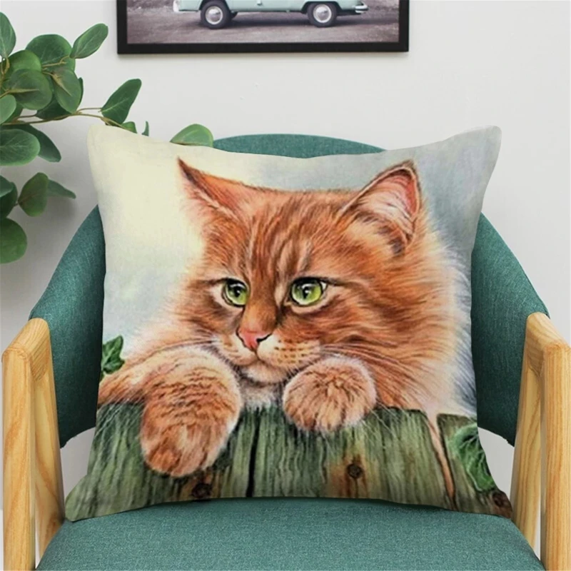 Cartoons Pillows Cover Cute Animal Cat Printed Polyester Throw Pillow Case Home Decor for Sofa Cushion Cover