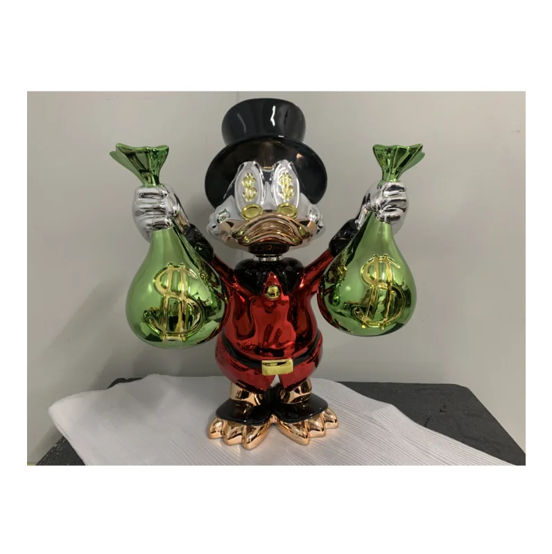 2025 venda quente tamanho da resina dos desenhos animados jogo figura arte fibra de vidro pato estátua galvanoplastia fibra de vidro pato fibra de vidro pato