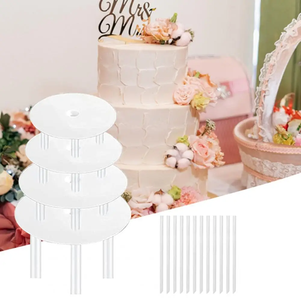 1 Set Round Cake Spacers Waterproof BPA Free Stacking Cake Stand 12 Rods 4 Cake Separator Plates For Cakes Of 4/6/8/10 Inches