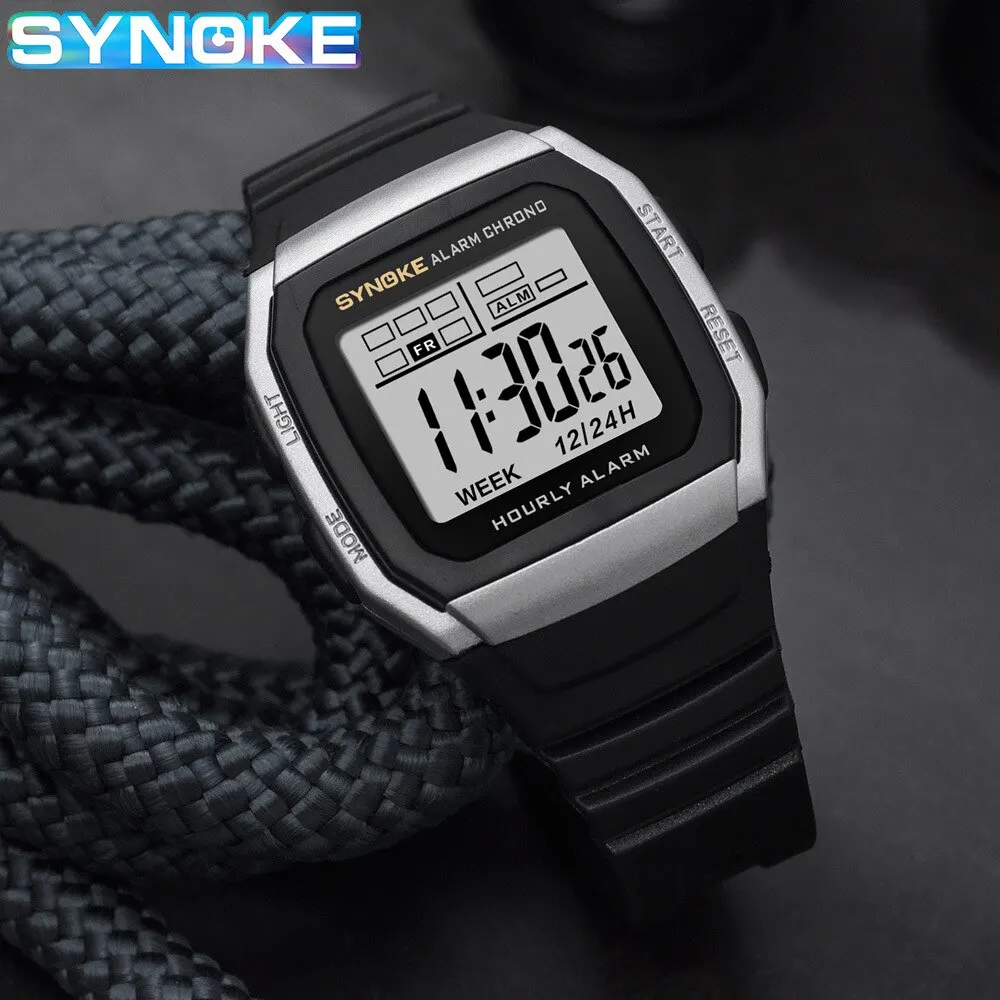 SYNOKE Student Electronic Watch Outdoor Sports Boy Luminous Waterproof MultiFunction Watch Retro Square Watch