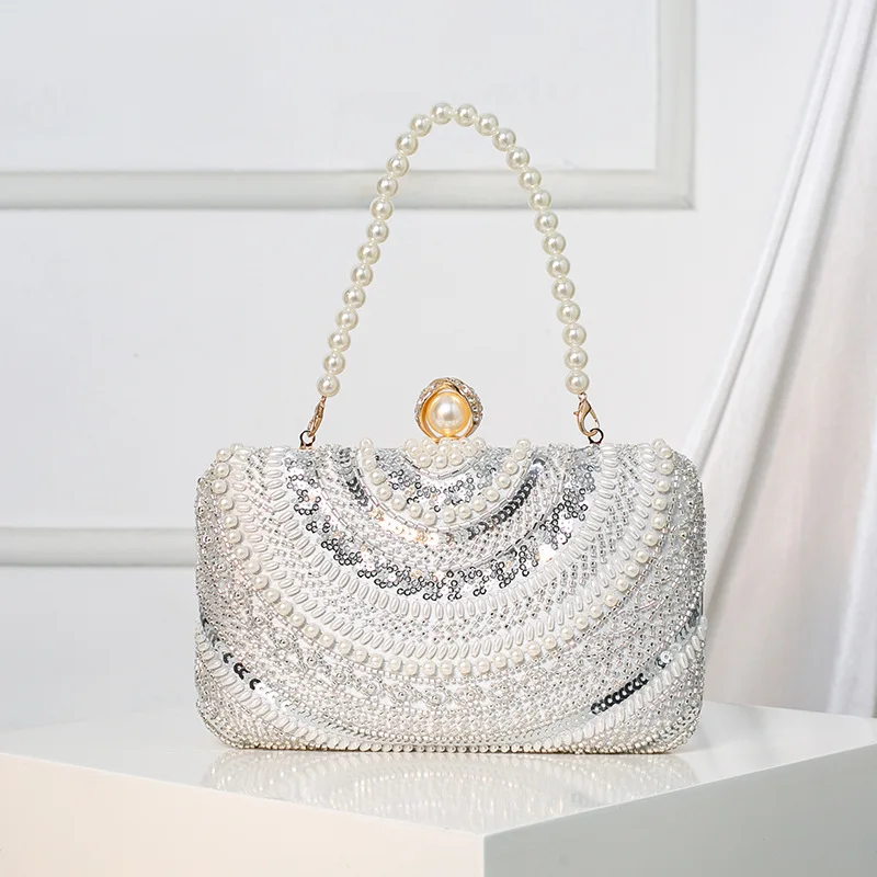 

2025 New Elegant Pearl Evening Bags Diamond Women Bag Luxury Chain Shoulder Crossbody Bags Party Wedding Clutch