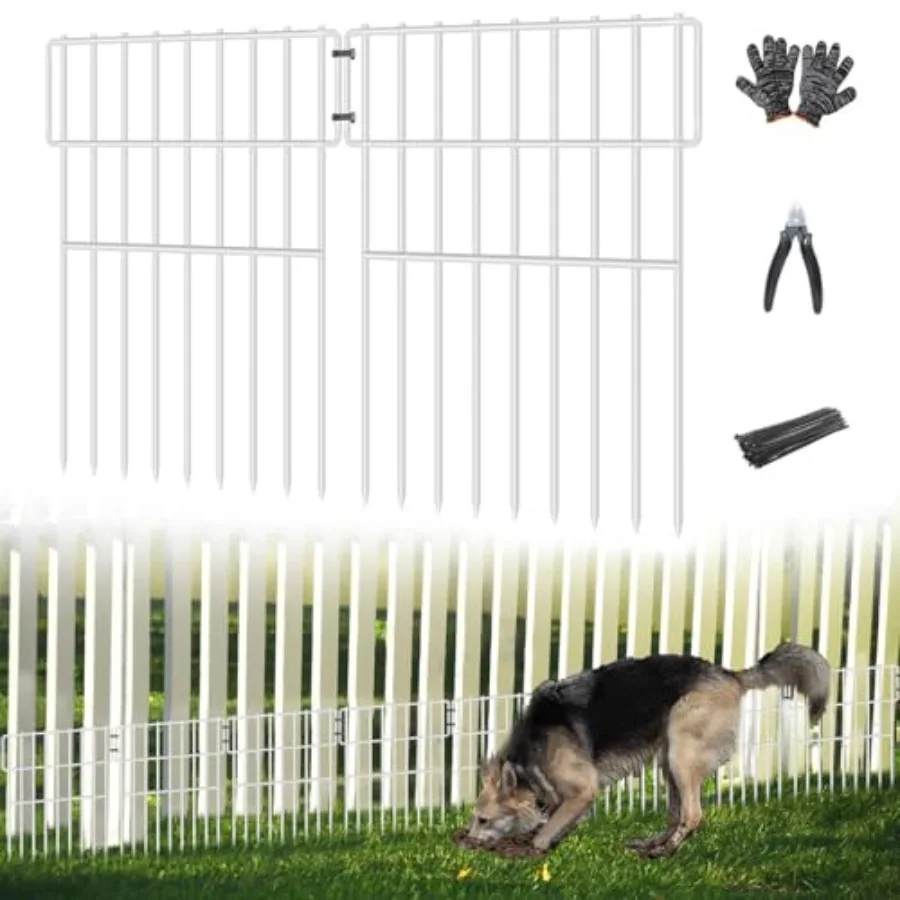 

25 панелей для садового ограждения, барьер для животных, 43 см (В) x 8,2 м (Д), забор для собак без копки, с промежутками 1,25 дюйма, для собак и кроликов, нержавеющий