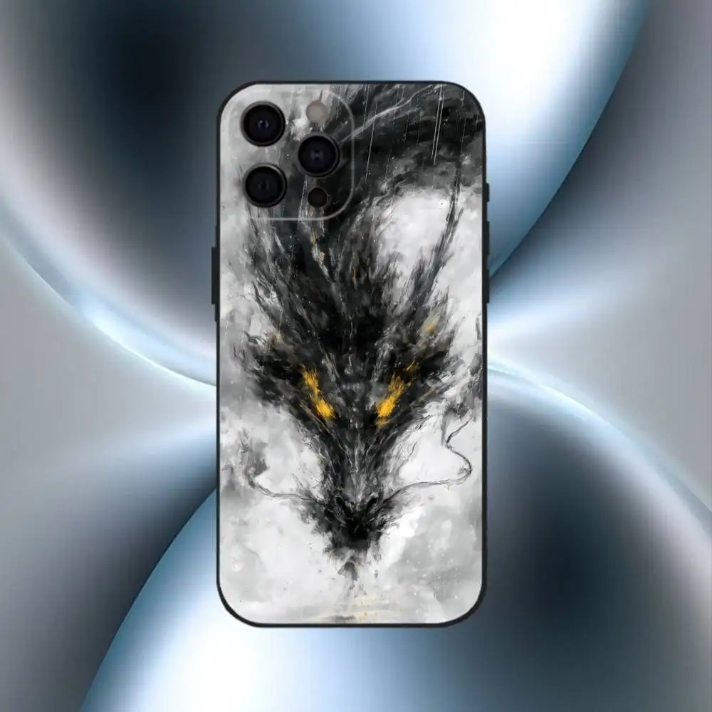 Dragon Pattern Ink Brush Painting Phone Case For iPhone17,16,15,14,13,12,11 Plus,Pro Max Soft Black Cover
