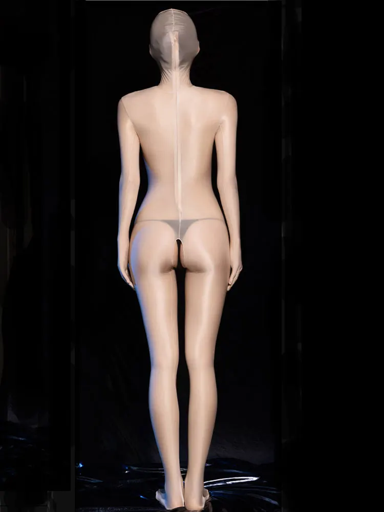 Macacão Erótico de Virilha Aberta para Adulto, Sexy Fino Sheer, Zentai Transparente, Bodysuit completo, Óleo Brilhante, Allure Pure, Girl Catsuits, SM