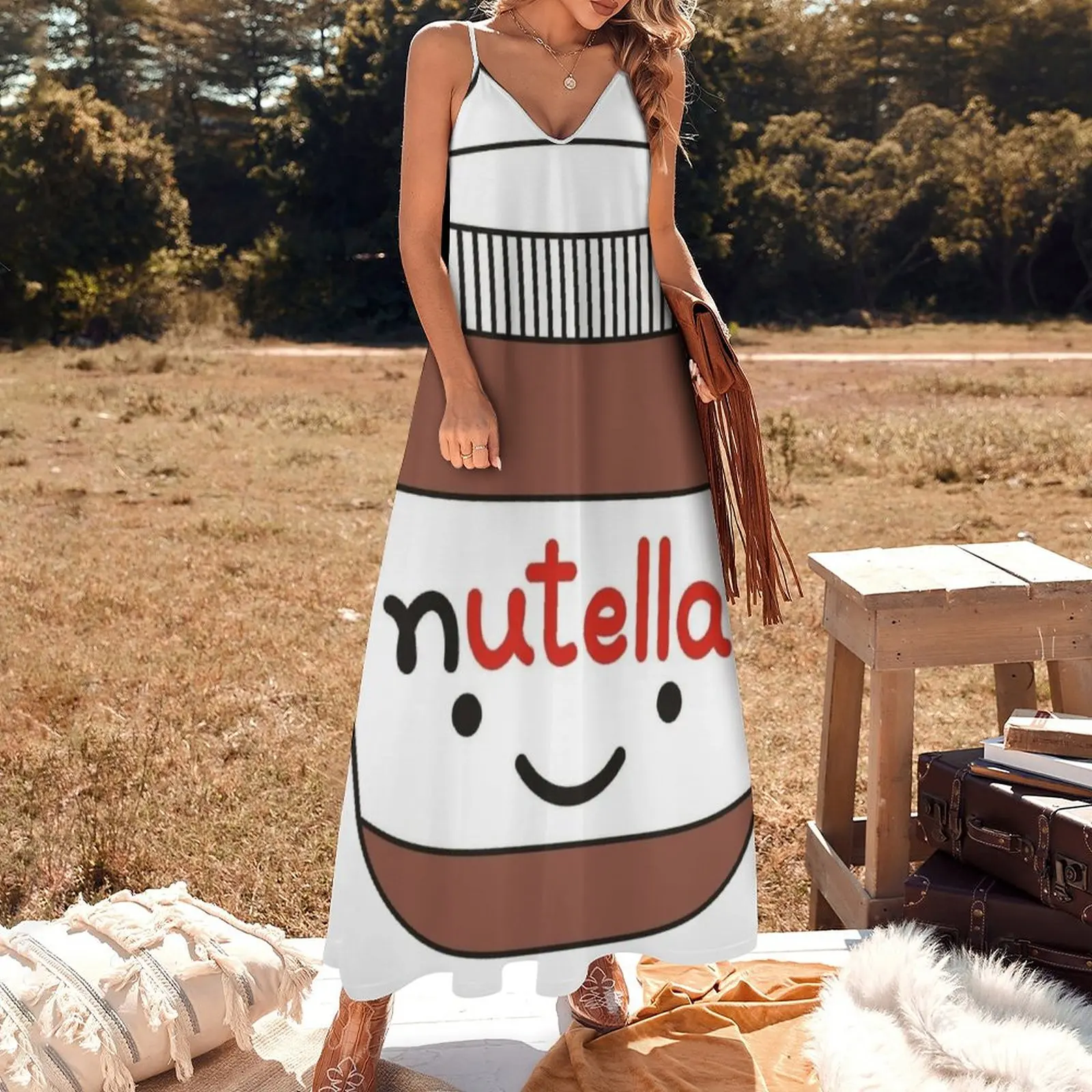 Vestido Nutella sem mangas feminino, Roupas de baile, Roupas femininas