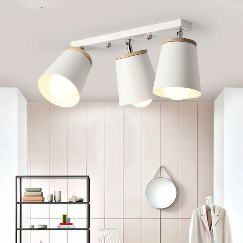 Modern White Ceiling Lights For Corridor Adjustable Metal Lamparas de techo Corridor E27 Indoor Wood Lighting Fixtures