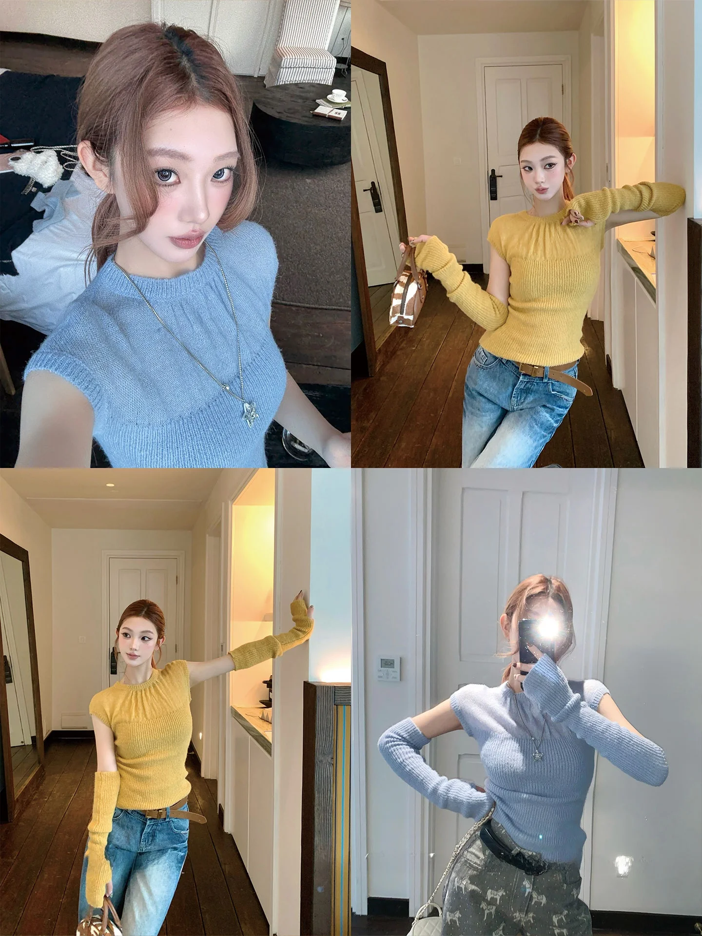 

Spring Morning Dew Drop Okaaay Women's ort Sve Knitted Sweater Casual Slim Fit round Ne Regular Length Inner Wear Top