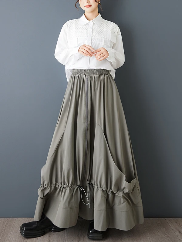 Asymmetrische A-lijn rok met hoge taille en ritssluiting Patchwork Dstring Loose Fit Japanse Sle Casual rok voor dames