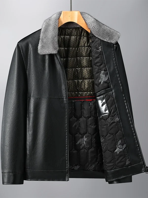 

Новая мужская кожаная куртка 2025 года с флисовой подкладкой, утепленная, теплая, в стиле «папиного» пальто, повседневная, деловая, с длинными рукавами, отложным воротником, стандартной длины