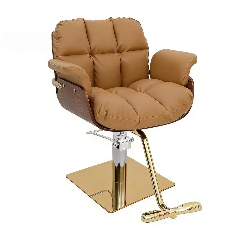 

Comfortable Cushion Salon Barber Chair Gold Base Customizable Color LOGO School Use 360 Degree Rotation Height Adjustable