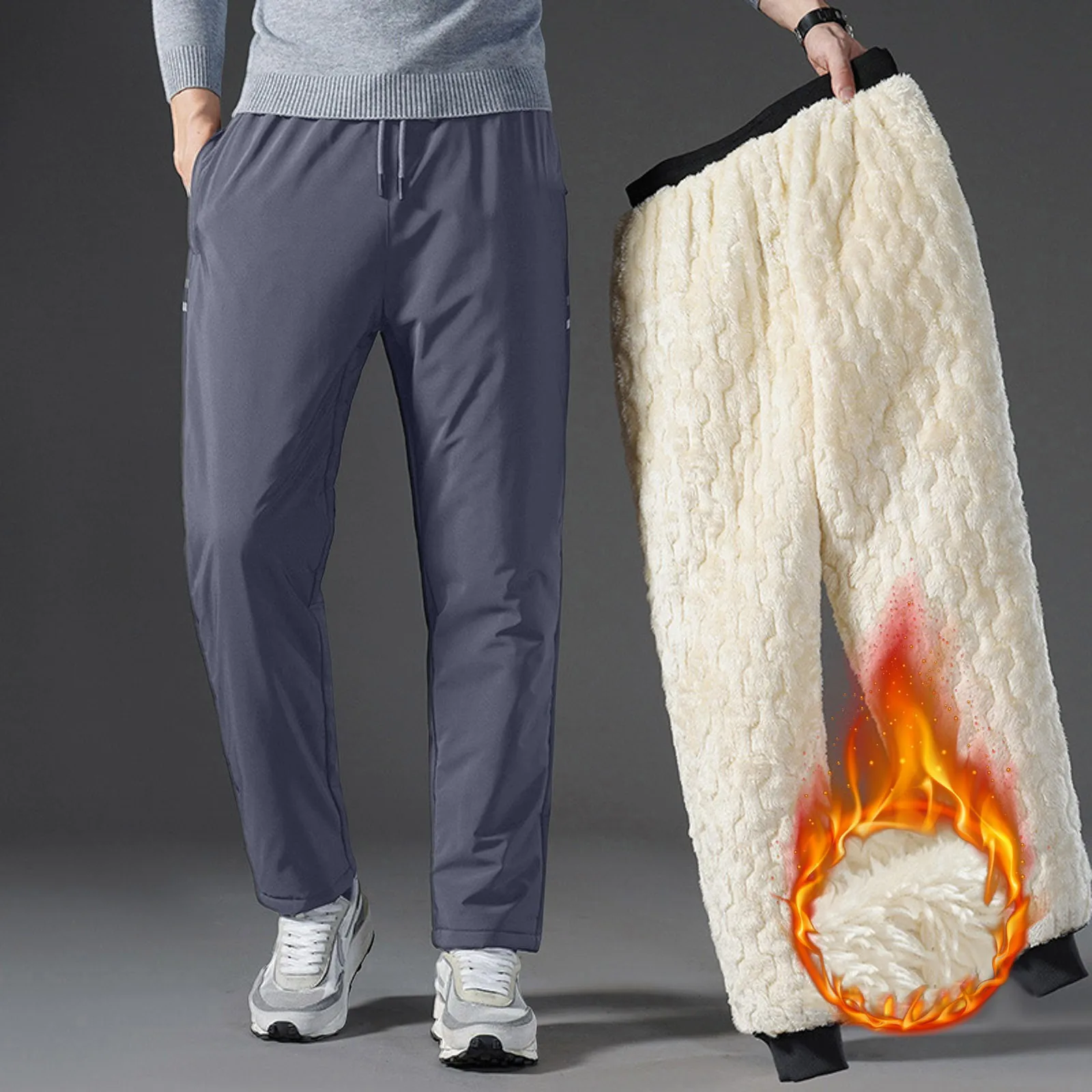 Pantaloni in pile casual da uomo 2024 Nuovo autunno e inverno Solido allentato spesso Pantaloni sportivi taglie forti Pantaloni semplici a gamba dritta per uomo