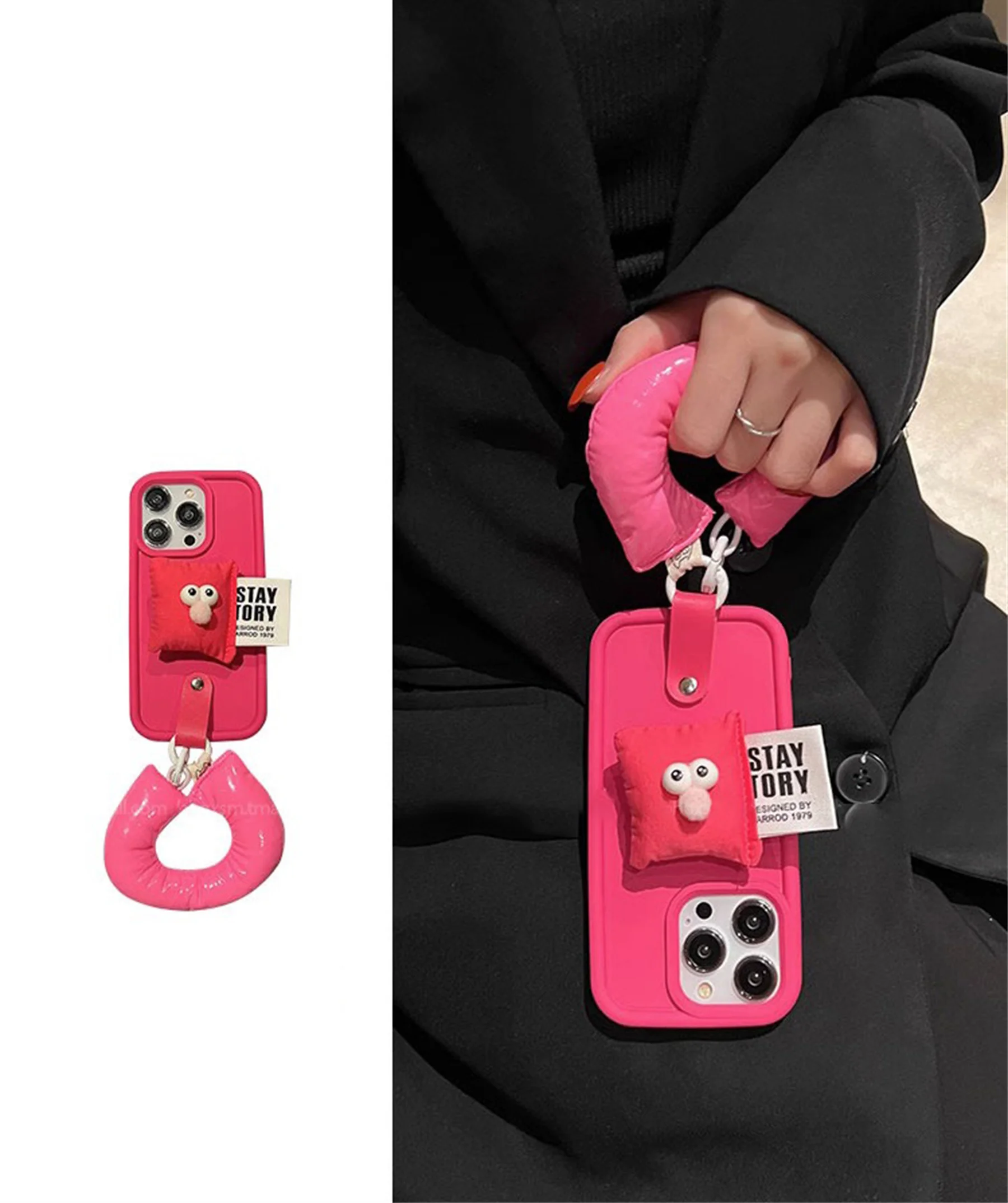 Korean Luxury Cute pillow Bracket Banana Portable Bracelet Case for iPhone 11 12 13 14 15 Pro Max Shockproof Cover with Rope