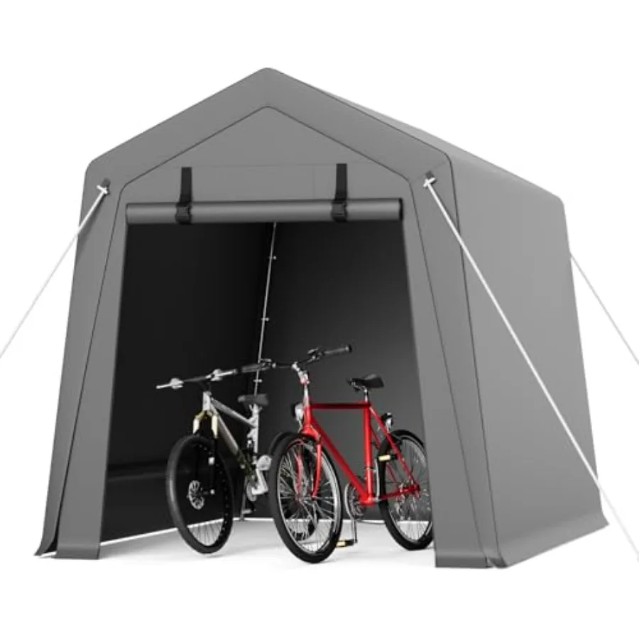 6 Feet x6 Feet Outdoor Portable Storage Shed, Waterproof and UV-Resistant Garage Shelter with 2 Roll-Up Zipper Doors, Anti-Snow