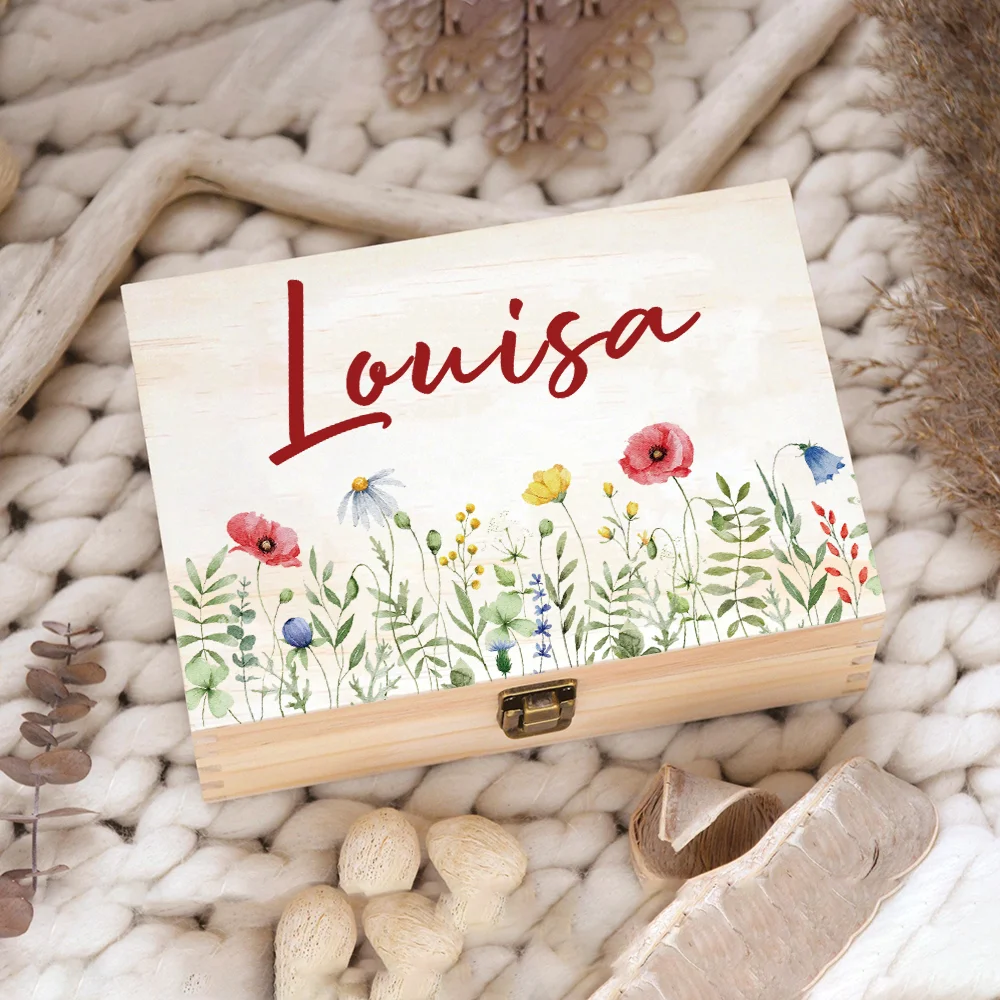 Flower Meadow Flower Willow with Name Custom Name Wedding Memory Box Personalized Memory Box for Children Gift Idea Wooden Box