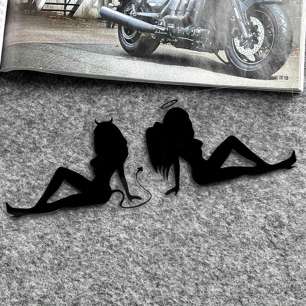 1 Pair Angel & Devil Silhouette Waterproof Vinyl Stickers, Decals for Motorcycle Helmets & Car Windows