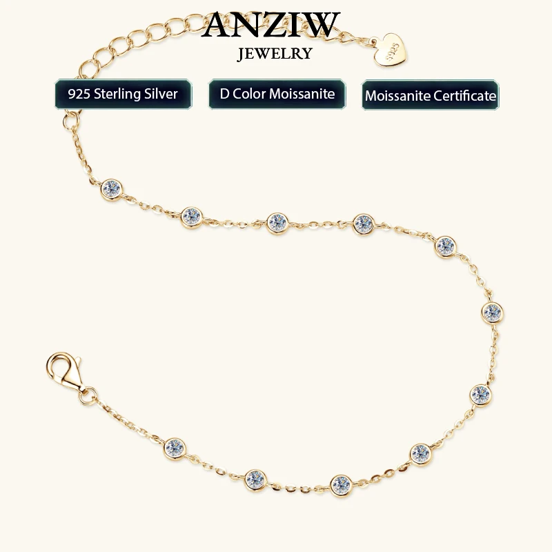 Anziw Fashion 925 Sterling Silver Bubble Bracelet 2.5mm D Color Bezel Moissanite Bracelets for Women Birthday Gift Fine Jewelry