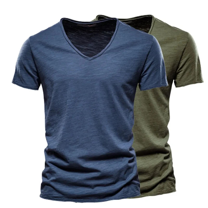 

Summer High Quality Men T-shirt V-neck Cotton Fashion Design Pure Color T-shirts Male Tops Tees Short Sleeve T Shirt For Men