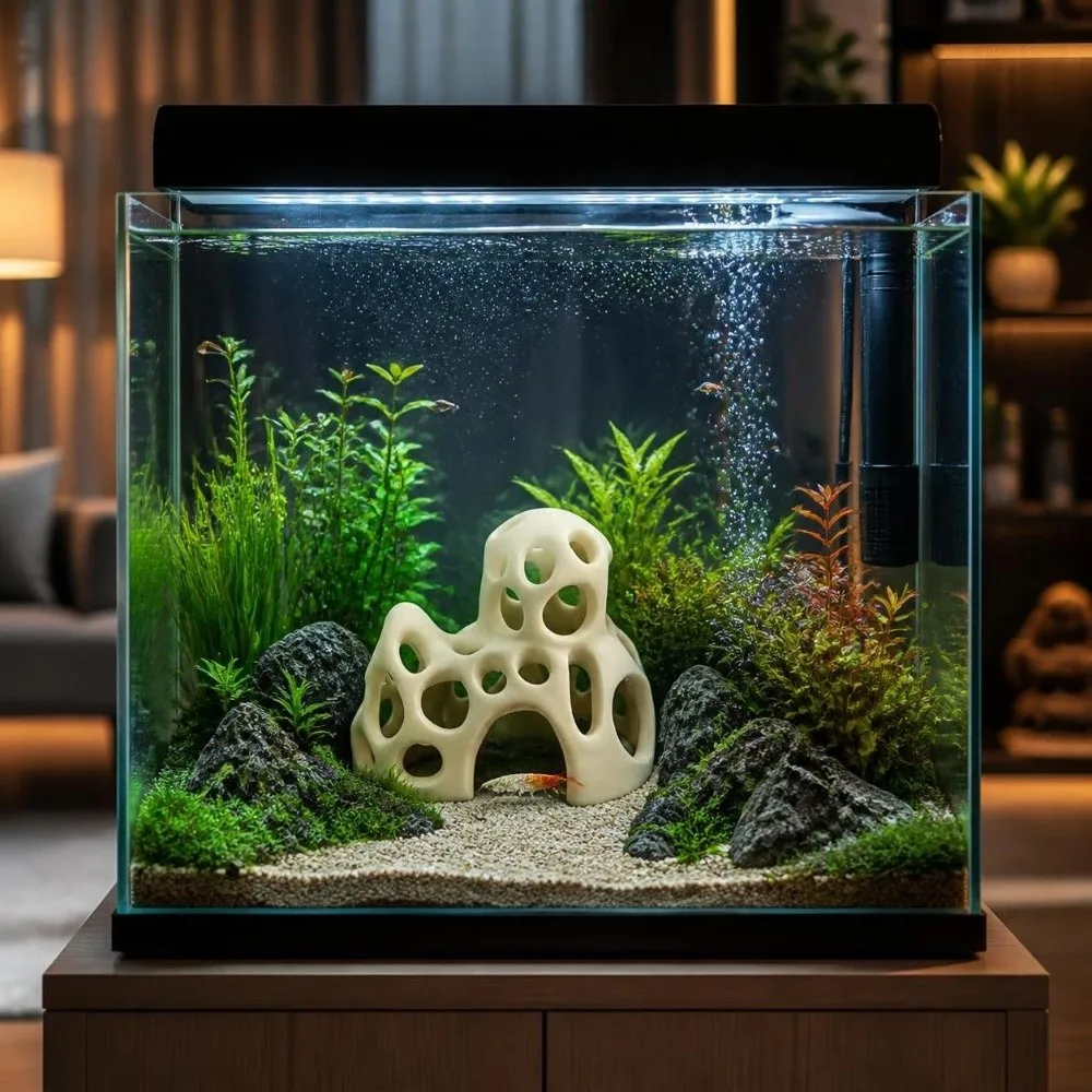 Creative 3D Printed Aquarium Cave Ornament Plastic Natural Look Fish Tank Hideaway Coral Mountain Betta Shelter Living Room
