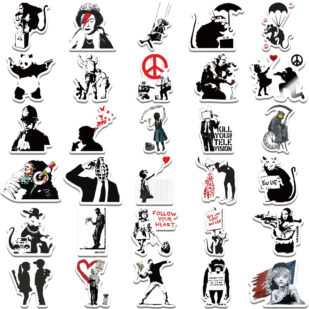 67PCS Banksy Sculptures Flower Thrower Stickers Cool Street Art Graffiti Decals for Luggage Laptop Skateboard Phone Bicycle