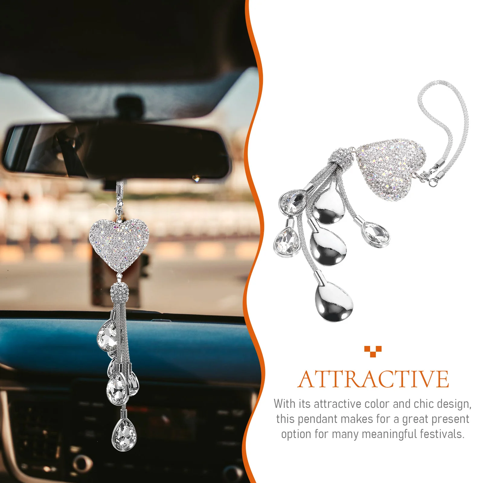 

Heart Crystal Car Pendant Sturdy Rearview Mirror Ornament Car Interior Hanging Decor Creative Bling Decoration Gift