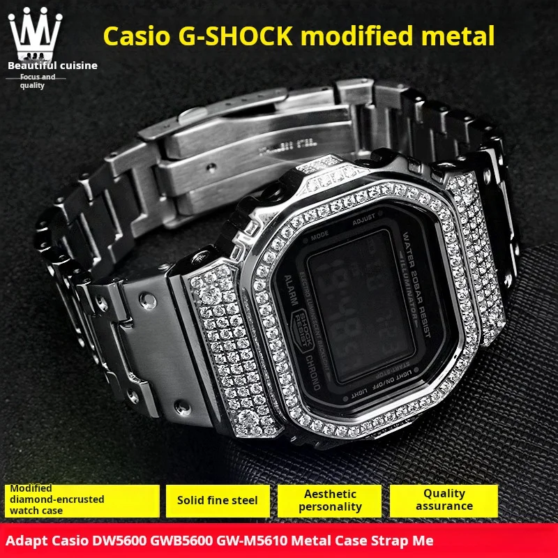 

Для Casio G-SHOCK DW5600/5610 GW-B5600 металлический ромбовидный стиль твердая нержавеющая сталь 316L ремешок для часов ремешок для часов корпус часов бесплатный инструмент