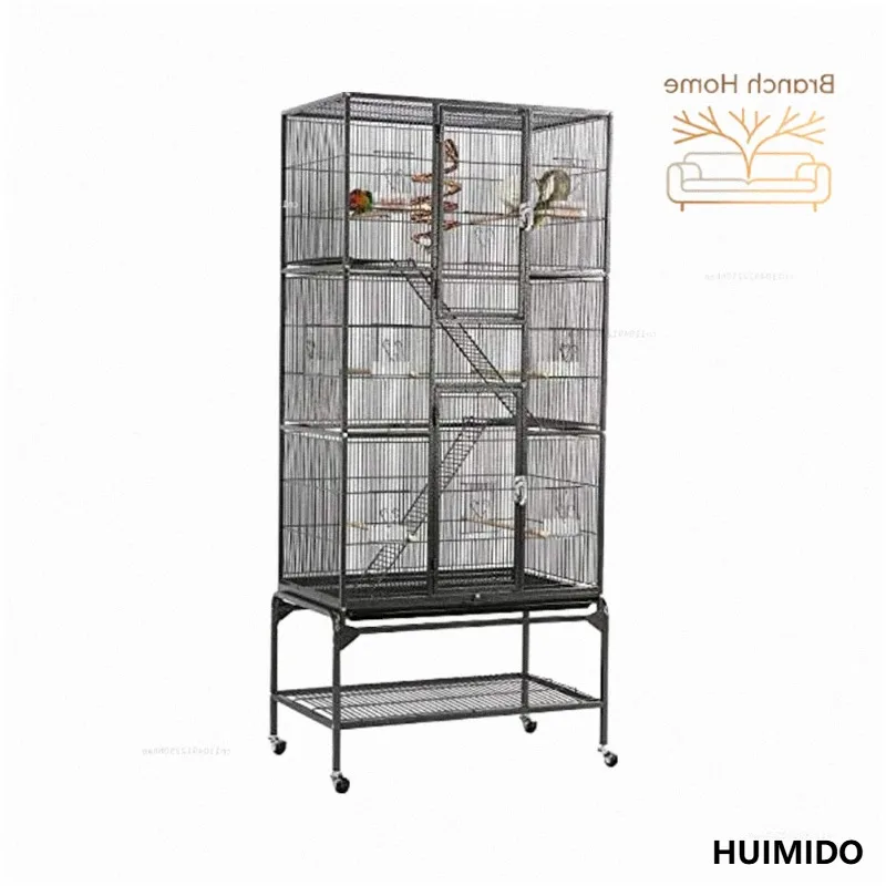 Solid Metal Bird Cage 69-Inch Large 3-tiers Black White Bird Nests for Parrots Cockatiels Aviary Parakeets Budgie Finch Breeding