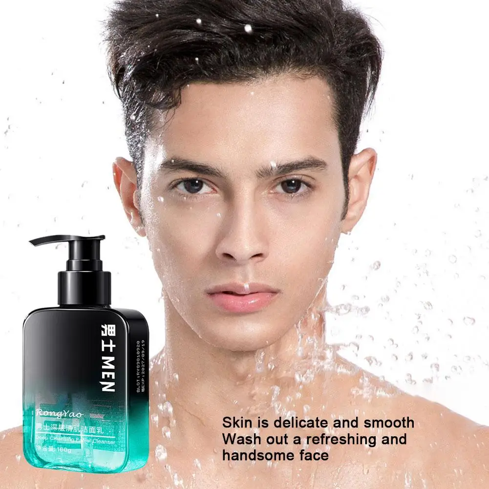 Pembersih wajah asam Amino untuk pria, pori-pori dalam membersihkan kontrol minyak penghalus kulit 160ml M7L3