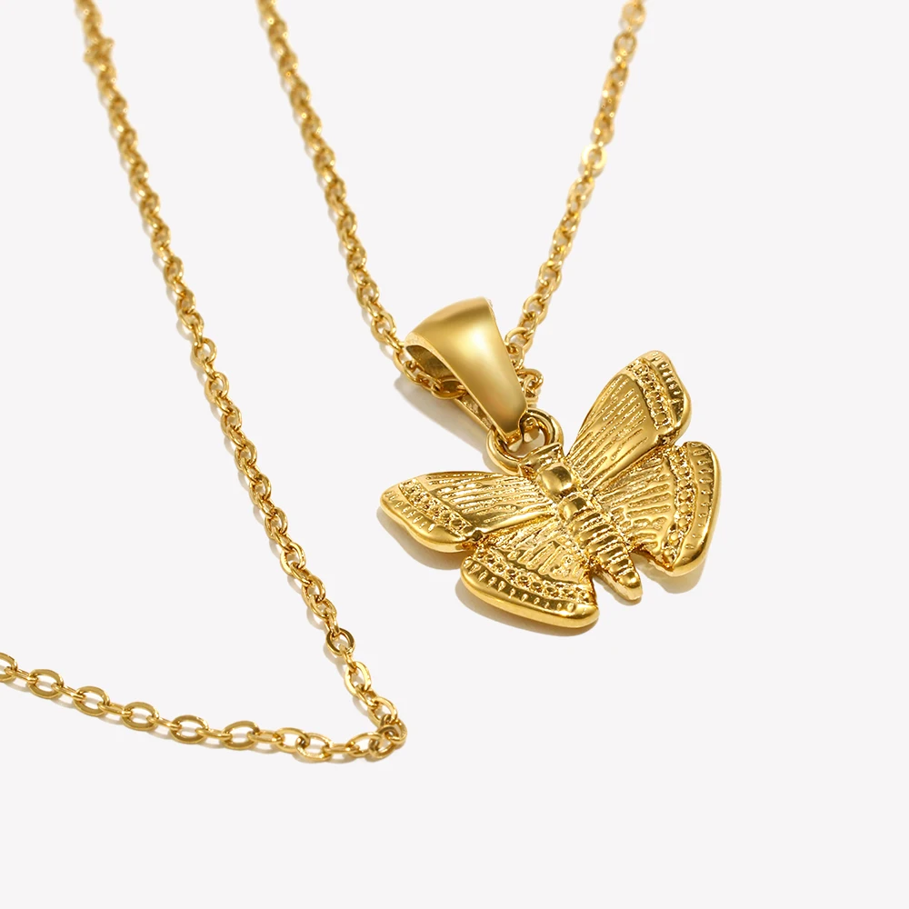 

E.B.belle милое ожерелье с подвеской-бабочкой из гипоаллергенной ткани, покрытое 18-каратным золотом, ожерелье с подвеской из нержавеющей стали