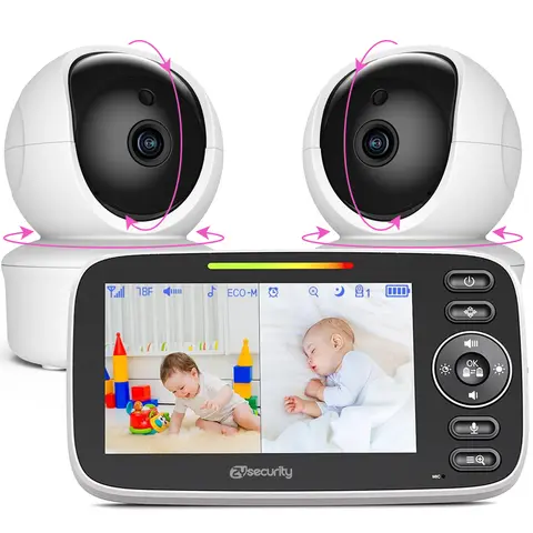 4.3Inch Video Baby Monitor with 2 Cameras Pan Tilt Zoom,3000mAh Battery Babyphone 2-way Talk Night Vision Video Nanny Babysitter