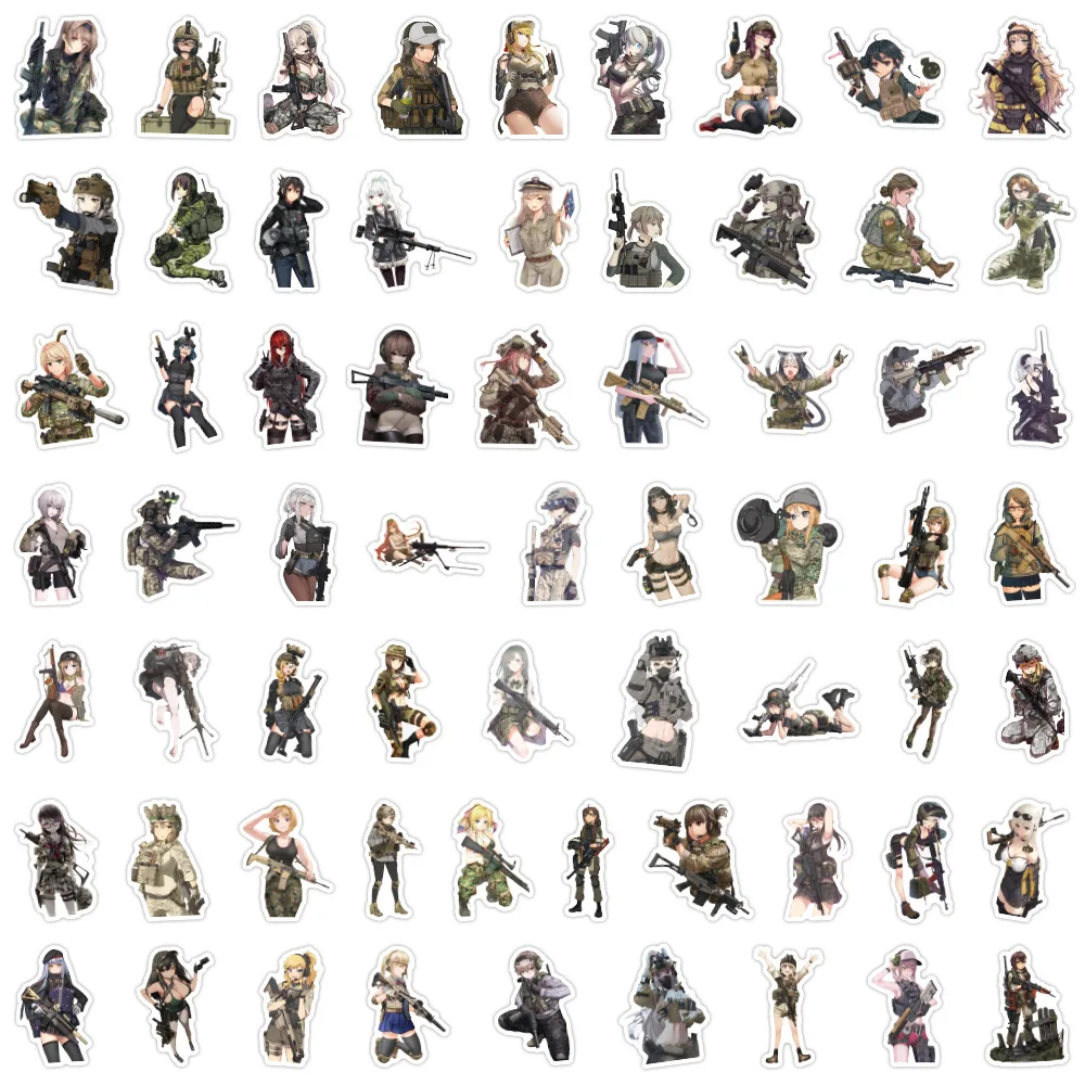 60Pcs Cartoon Military Anime Girl Graffiti Stickers Decorative Phone Notebook Luggage Waterproof Stickers view 6