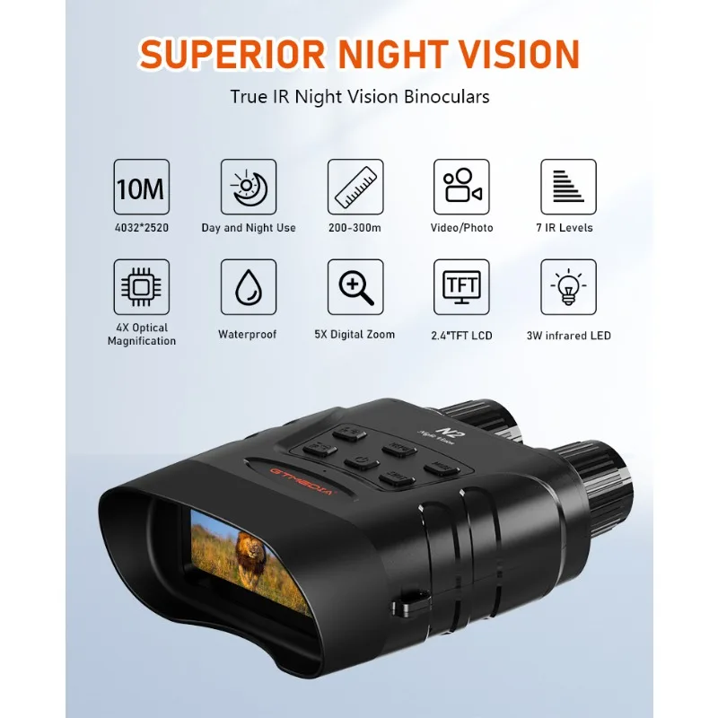 

N2 1080P Night Vision Binoculars Device 300m Infrared 5x Digital Telescope Goggles 850nm IR Video Record for Hunting Camping