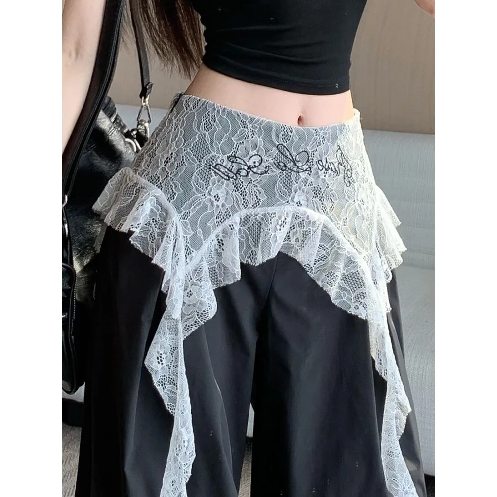 2025 الربيع والصيف الساخن نمط تنوعا الدانتيل الربط فضفاض عطلة عادية قطعتين سوبر الساخن واسعة الساق العمل بنطلون