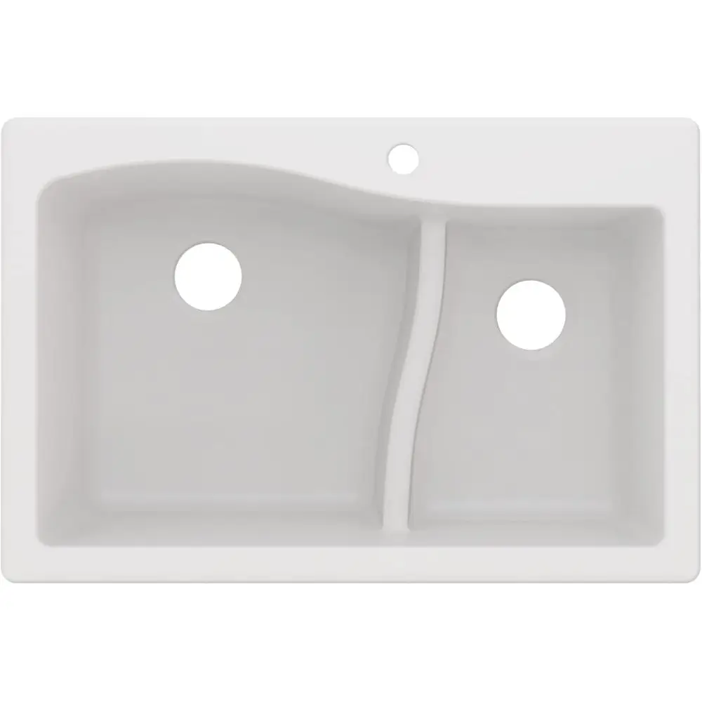 

Quarza 33-inch Drop-In/Undermount 60/40 Double Bowl Granite Kitchen Sink in White, KGD-WHITE