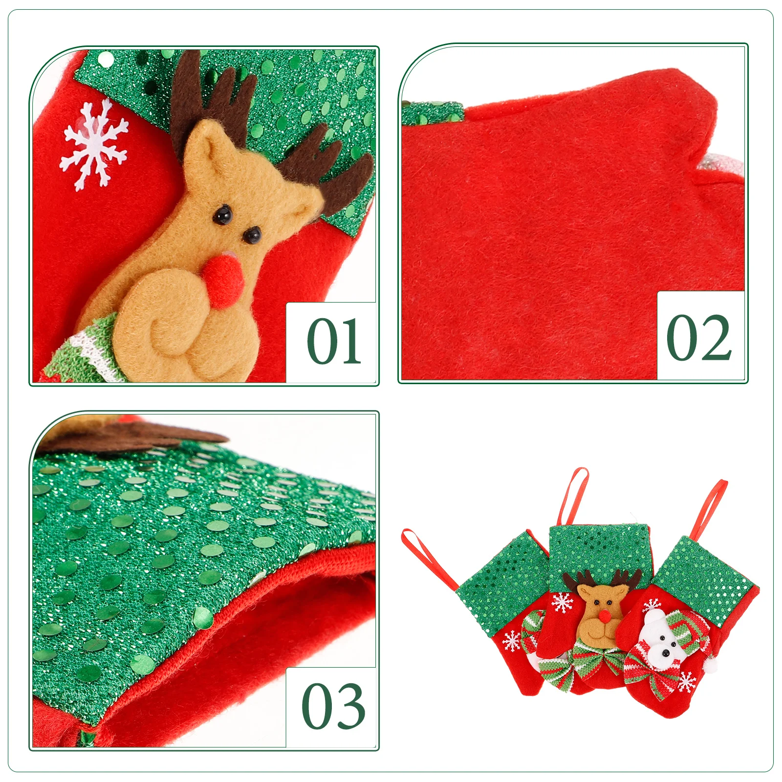 

12 Pcs Candy Gift Bag Xmas Tree Hanging Adornment Christmas Gloves Elk Design Santa