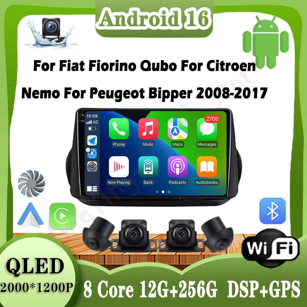 

Android 16 авто для Fiat Fiorino Qubo для Citroen Nemo для Peugeot Bipper 2008-2017, автомобильный радиоприемник, стерео мультимедийный плеер 4G + WIFI