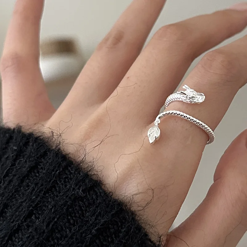 BF CLUB 925 Sterling Rings for Women Fashion Geometric Handmade Irregular Dragon Ring Party Christmas Gift