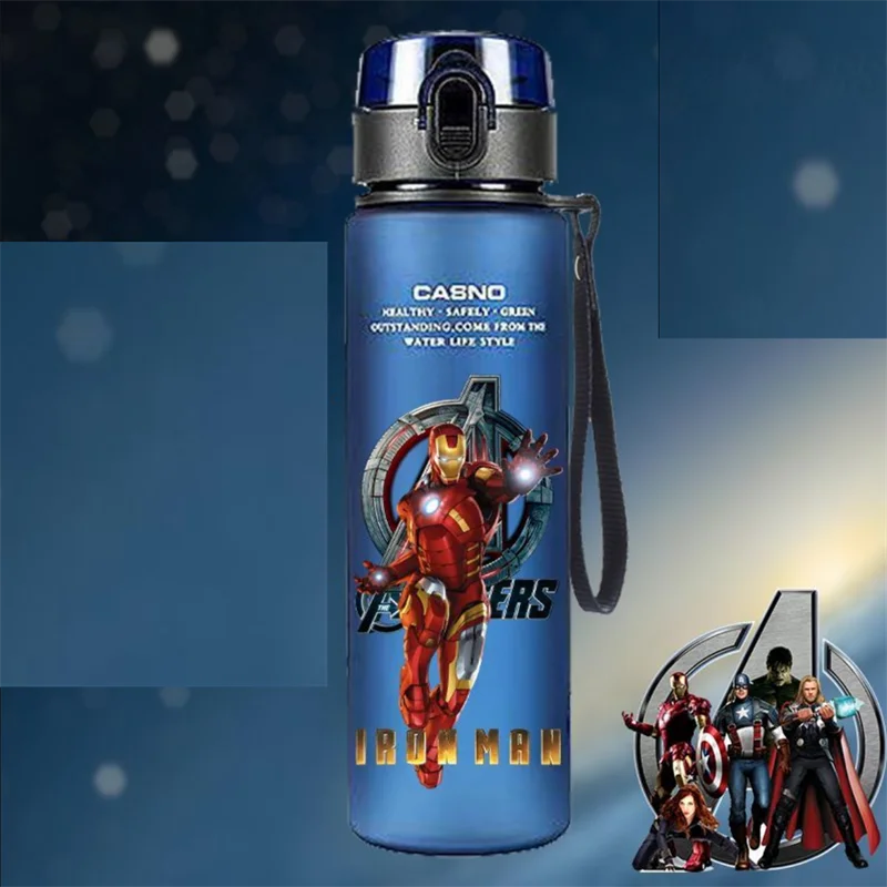 Botella de agua de Anime de Spiderman Hulk de Disney, juguete de Iron Man para niños, vasos de plástico para beber de dibujos animados, vaso de agua